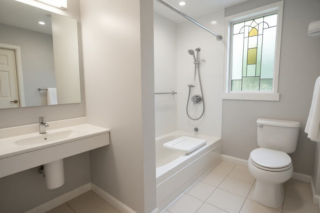 Accessible shower concept with seat and support options