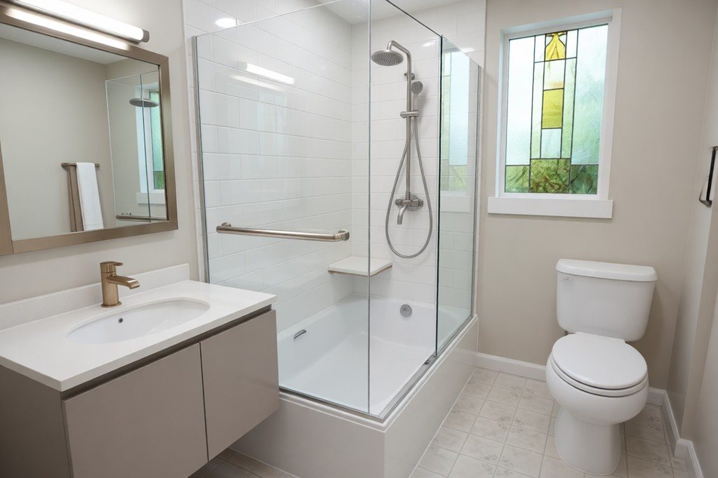 Illustrative tub-to-shower concept