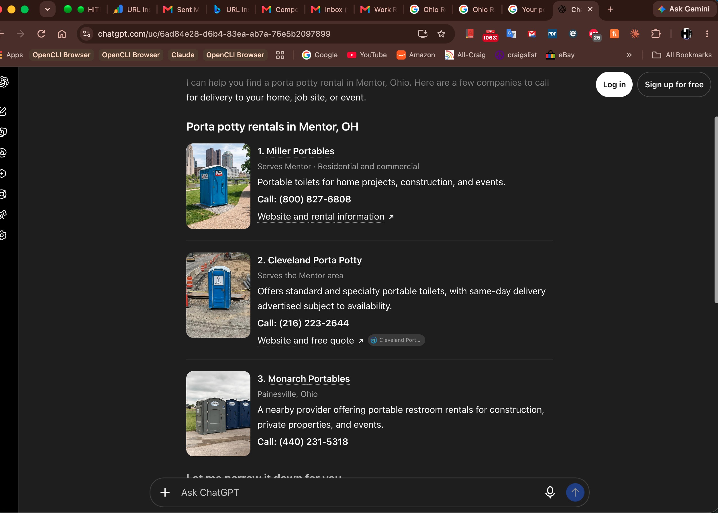#3 ChatGPT · Mentor rental response. Third listed in this separate captured response, documenting answer variation.